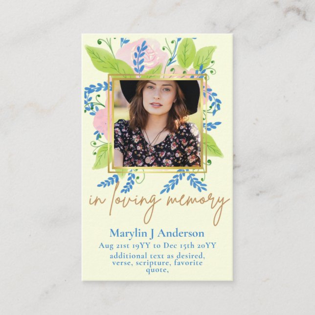 Cartão De Visita 100 Bonito Oração Floral Foto Memorial Funeral (Frente)