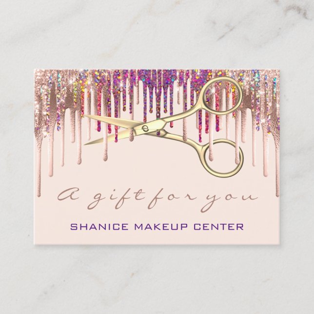 Cartão De Visita 100 Gift Certificate Hairdresser Scissor Drip Dour (Frente)