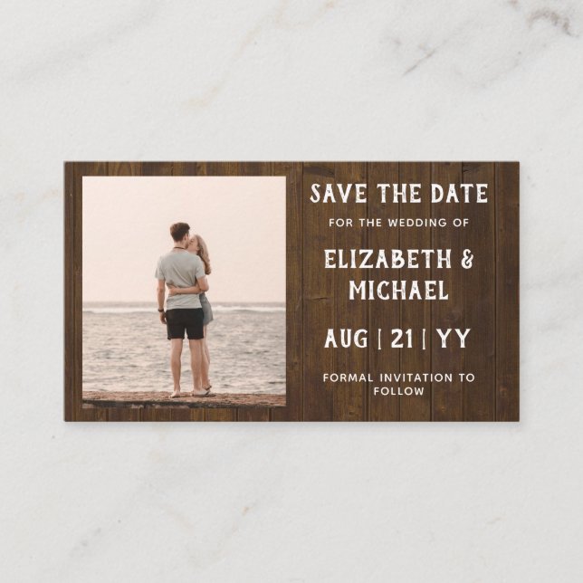 Cartão De Visita 100 x BUDGET Foto Salvar Data RUSTIC Wood Casament (Frente)