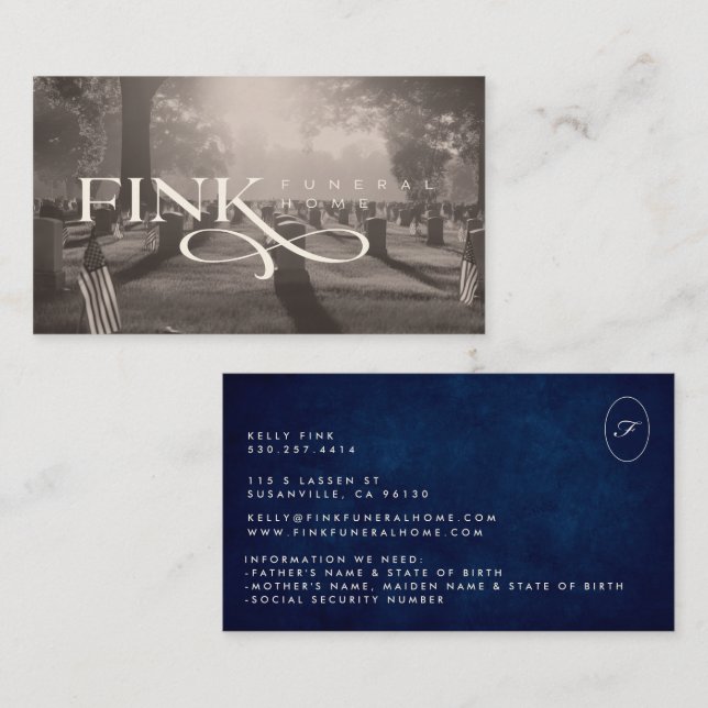 CARTÃO DE VISITA 1 | Fink Funeral Home (Frente/Verso)