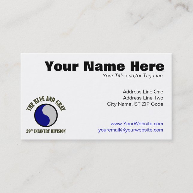 Cartão De Visita 29o Divisão de infantaria (Frente)