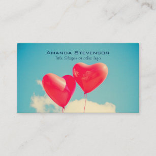 Cartão De Visita 2 Balões em forma de coração vermelho brilhante fl