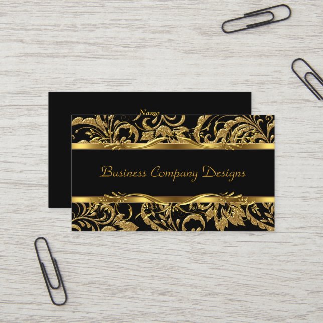 Cartão De Visita 2 Elegante Clássico Dourado Preto Olhar Embutido D (Frente/Verso In Situ)