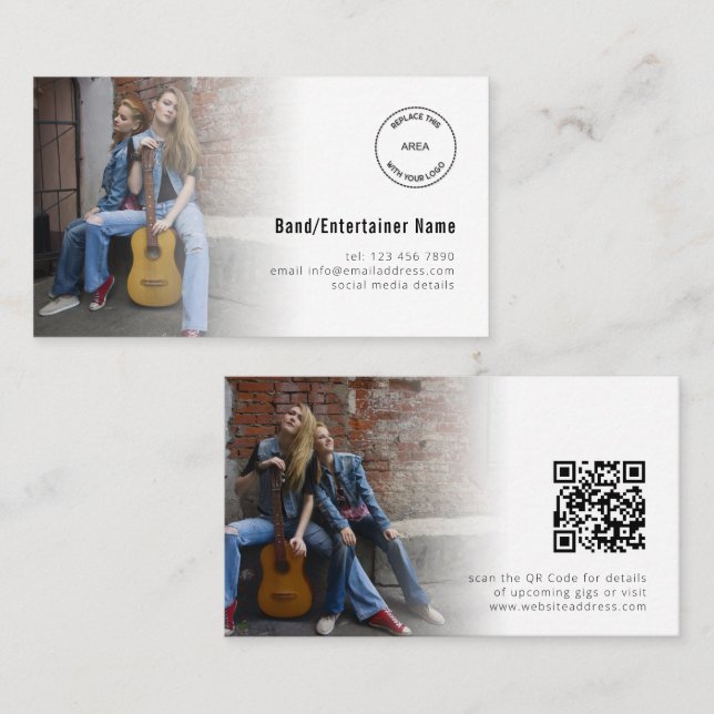 Cartão De Visita 2 Fotografias Logotipo QR Código Banda Entretenime (Frente/Verso)
