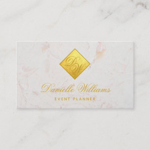 Cartão De Visita 2 Iniciais Monograma Faux Gold Foil White Marble
