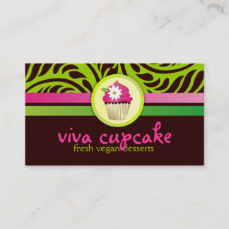 Cartão De Visita 311 Cupcake Viva - Listras Verdes a Rosa