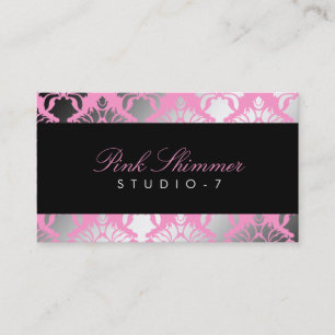 Cartão De Visita 311 Damask Shimmer Pink Plush Black BowCertificate