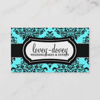 Cartão De Visita 311 Lovey Dovey Damask Turquoise Blue