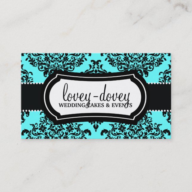 Cartão De Visita 311 Lovey Dovey Damask Turquoise Blue (Frente)