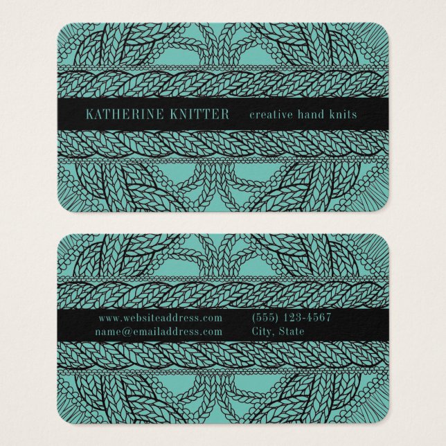 CARTÃO DE VISITA 3,5x2 TEAL CABLE KNIT (Frente & Verso)