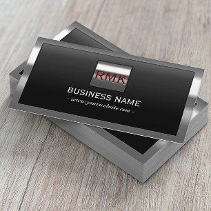 Cartão De Visita 3 iniciais Monograma de metal moderno enquadrado