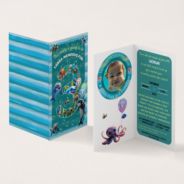 Cartão De Visita 3-Mendous Party Custom Vertical Birthday Invite (Interior e exterior)