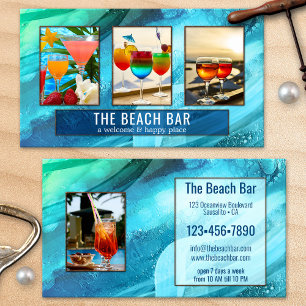 Cartão De Visita 4 Fotos Artísticas Turquesa Bar de Praia Portfolio