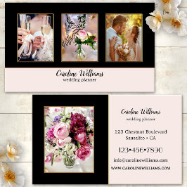 Cartão De Visita 4 Fotos Organizador de Casamento Preto e Dourado