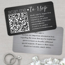 Cartão De Visita 50 Pacote Scan Me QR RSVP Casamento Preto e Prata
