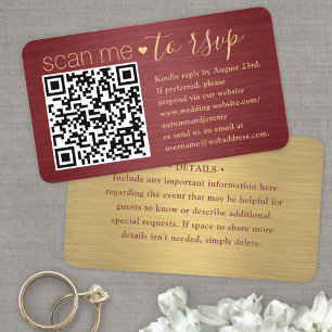 Cartão De Visita 50 Pacotes Scan Me QR RSVP Casamento Burgundy & Do