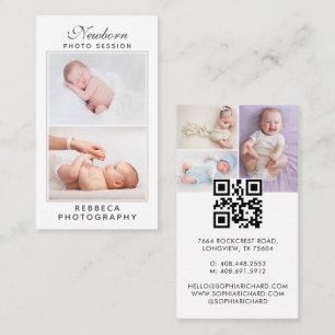 Cartão De Visita 5 Fotografias Logotipo QR Código recém-nascido Beb