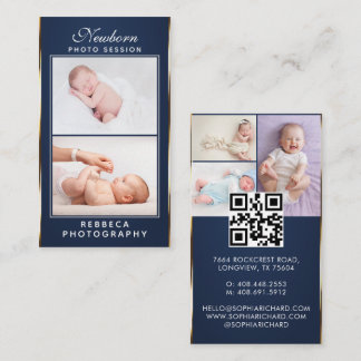 Cartão De Visita 5 Fotos Logo Código QR Fotógrafo Bebê Recém-Nascid