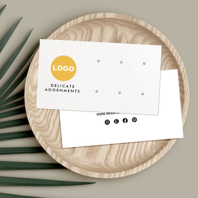 Cartão De Visita 6 Buracos Estropos Ouvindo Couro Branco Adicionar  (Criador carregado)