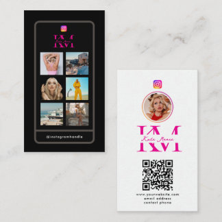 Cartão De Visita 6 Photo Collage Influencer Feed Pink Monogram