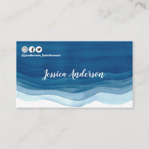 Cartão De Visita A aguarela azul acena o Social moderno do