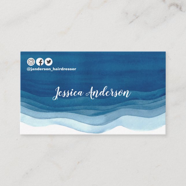 Cartão De Visita A aguarela azul acena o Social moderno do (Frente)