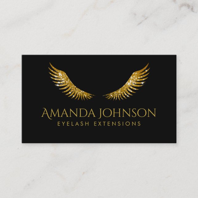 Cartão De Visita A brilho trava Douradas asas simples - Placa preta (Frente)
