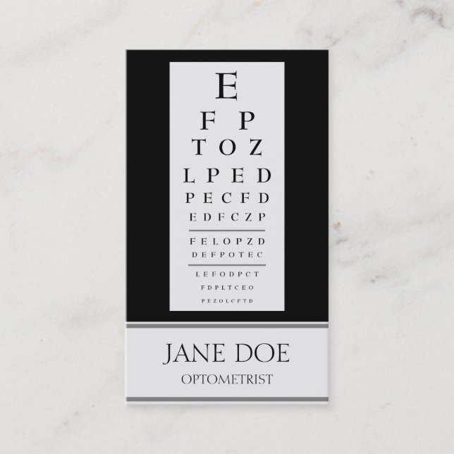 Cartão De Visita A carta do optometrista listra o preto (Frente)