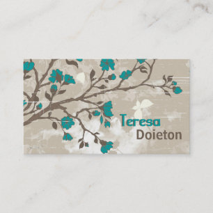 Cartão De Visita A cerceta do vintage floresce o taupe floral do