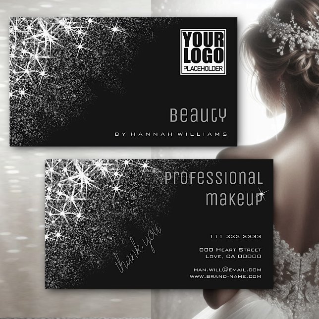 Cartão De Visita A Glitter Silver Luminosa Estende-Se Por Trendênci (Criador carregado)