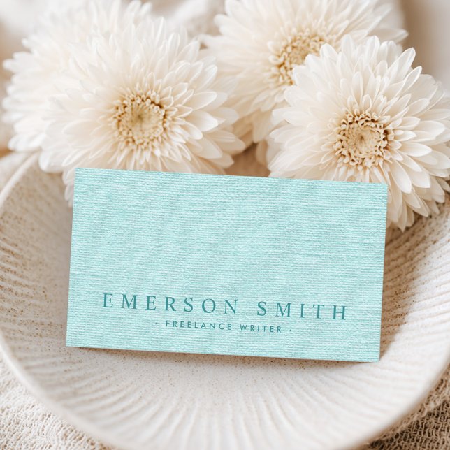 Cartão De Visita A linha azul-aqua elegante parece elegante (Elegant aqua blue linen look classy business card)