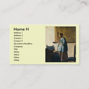 Cartão De Visita A mulher de Vermeer no azul que lê uma letra