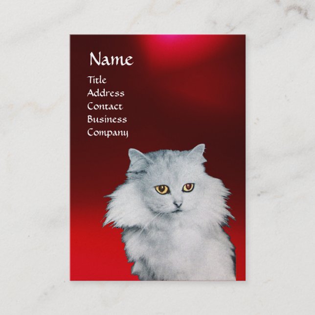 Cartão De Visita A RAINHA DOS GATOS BRANCOS, Pêra Vermelha MONOGRAM (Frente)