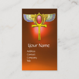 CARTÃO DE VISITA A TALISMÃ VERMELHA, EGÍPCIO VOOU ANKH E CORNUCOPIA