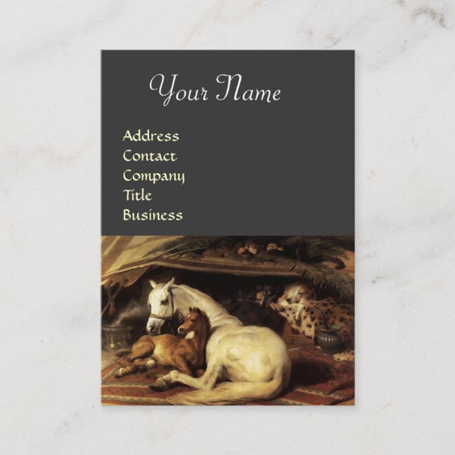 Cartão De Visita A TENDA ÁRABE COM CAVALOS, OUTROS ANIMAIS, cinzas (Frente)