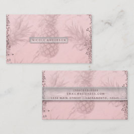 Cartão De Visita Abacaxi Brilho Dourado Rosa Tropical Chic