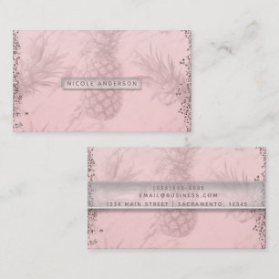 Cartão De Visita Abacaxi Brilho Dourado Rosa Tropical Chic