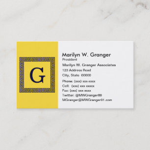 Cartão De Visita Abacaxi, Marinho Chave Grego Azul nº 1 Monograma e