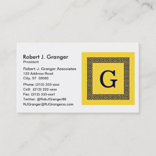 Cartão De Visita Abacaxi, Marinho Chave Grego Azul nº 1 Monograma e