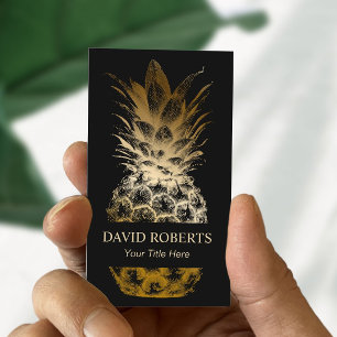 Cartão De Visita Abacaxi Preto e Dourado para eventos