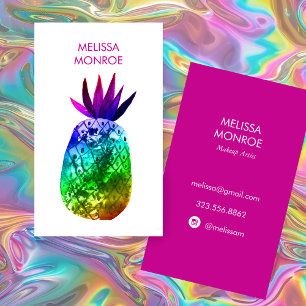 Cartão De Visita Abacaxi Tropical Cor d'água Cor rosa Púrpura Arco-