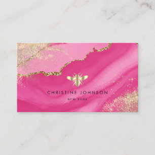 Cartão De Visita abelha de folha de ouro falsa em agata rosa-néon