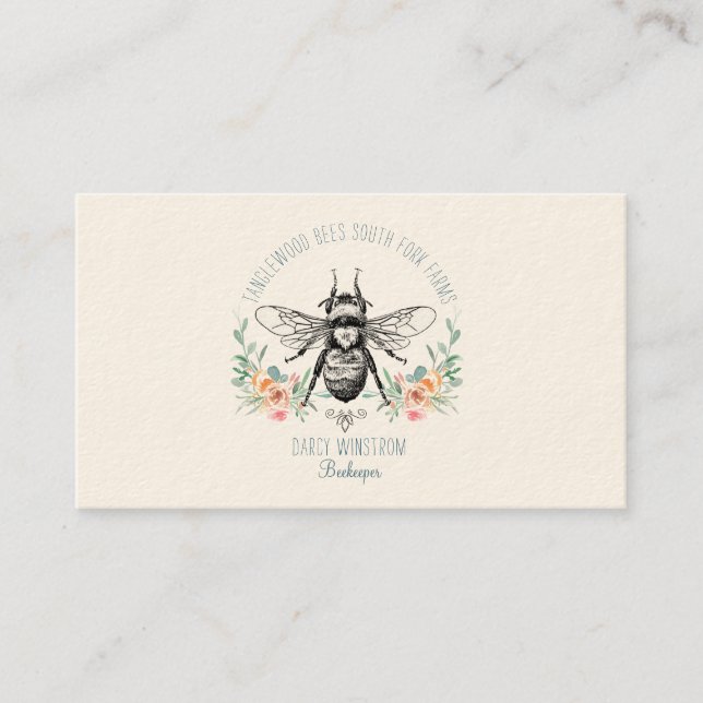 Cartão De Visita Abelhas Apiárias De Mel Desenhadas À Mão (Frente)