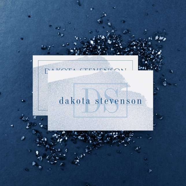 Cartão De Visita Abertura de Azul | Monograma Clássico Azure Waterc (Criador carregado)