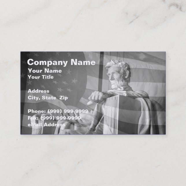 Cartão De Visita Abraham Lincoln Memorial e Bandeira dos Estados Un (Frente)