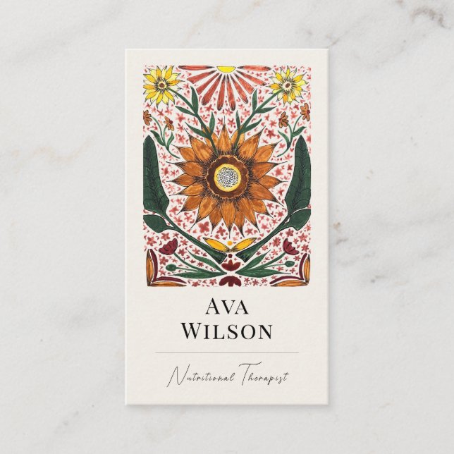 Cartão De Visita Abstract Colorful Painted Botanicals with Photo  (Frente)