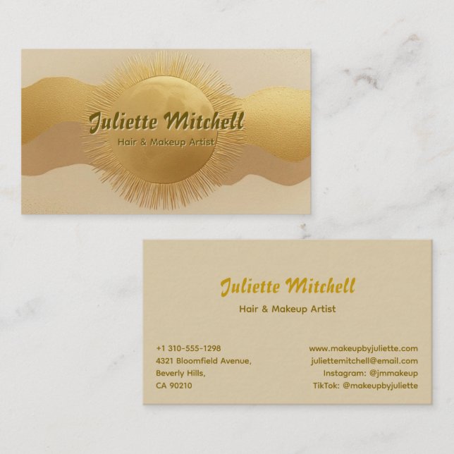 Cartão De Visita Abstract Gold Sun Hair & Makeup Artist Card (Frente/Verso)