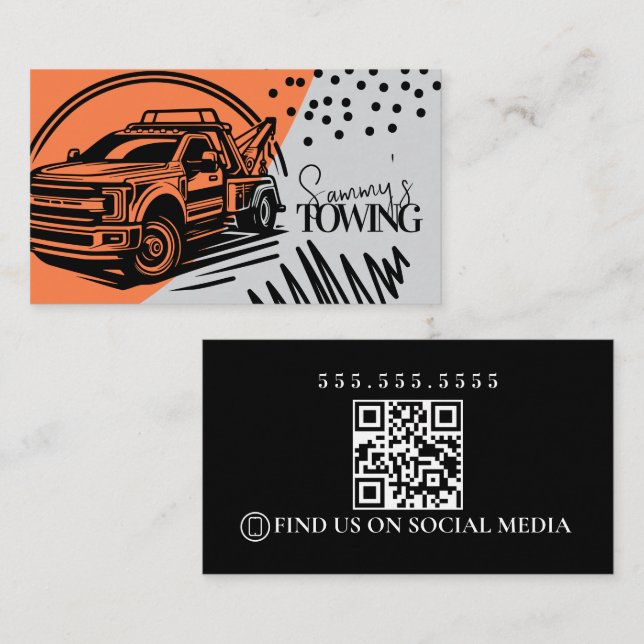Cartão De Visita Abstract Towing Services Logo QR Code (Frente/Verso)
