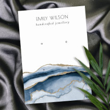 Abstrato Agate Marinho Dourado 2 Stud Earring Disp