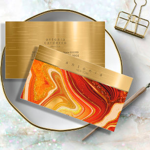 Cartão De Visita Abstrato Agate Monograma Hot Orange ID827